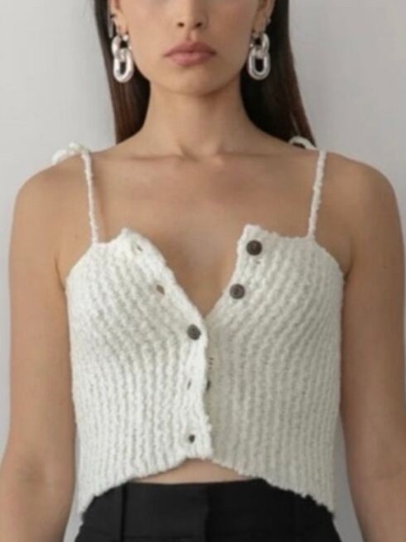 Trois Izzy Tie Shoulder Knit Crop Top Ivory Size 1 Small — image 2 of 7